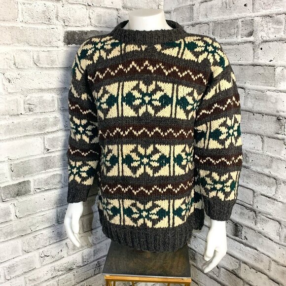 Vintage Handmade Wool Sweater Fair Isle Chunky Knit Crewneck Dad Pullover - Picture 1 of 10
